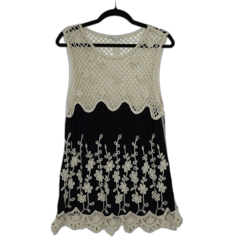 Embroidered Boho Womens Crochet Top Size L Lace